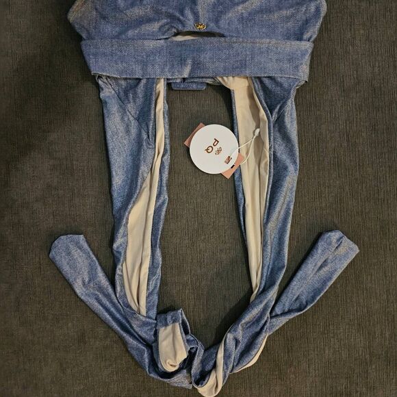 PQ Swim women denim Belted Alex Crossover Halter One Piece Swimsuit Size Medium - Picture 11 of 11